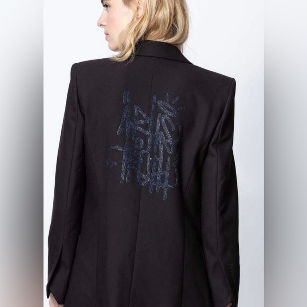 Zadig & Voltaire Black Blazer with Navy Beaded Back Detail